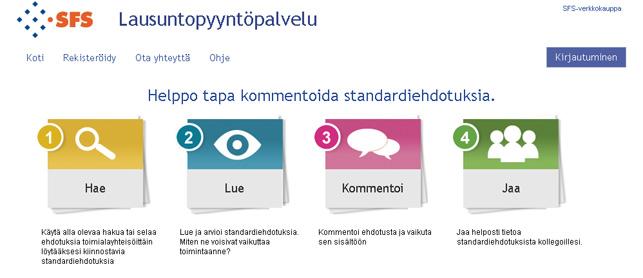 Valmisteilla olevia standardeja voi kommentoida verkossa